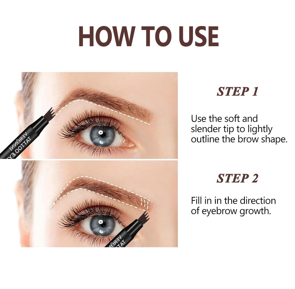 QIAWES Waterproof Eyebrow Pen - Micro Tip Eyebrow Pencil, Liquid Eyebrow Fork Tip Pen, Microblading Eyebrow Pen, Creates Natural 3D Eyebrow Hair, Long Lasting (Coffee Brown)