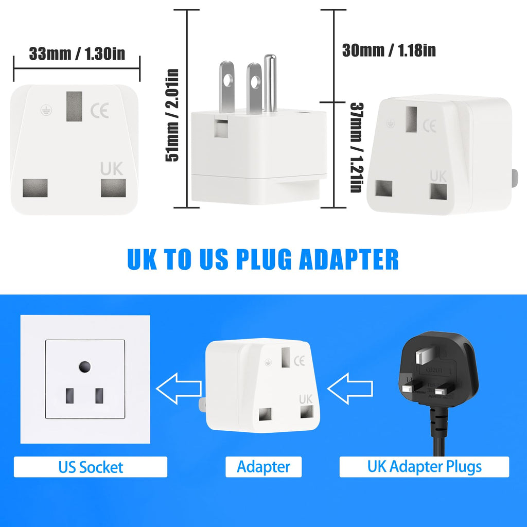 UK to US Plug Adapter, 2 Pack UK to US Adapter, UK to US Plug Adapter, US Plug Adapter