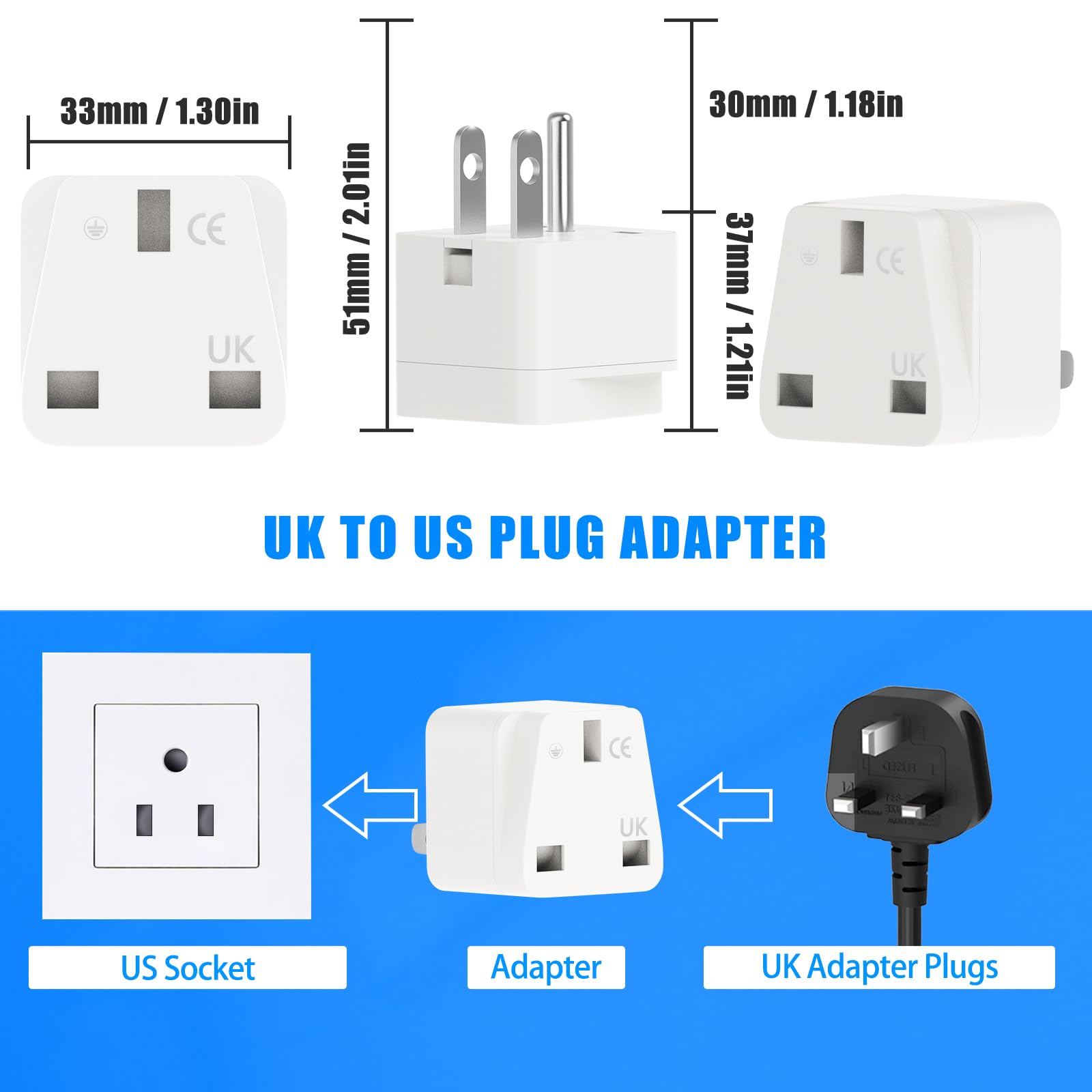 UK to US Plug Adapter, 2 Pack UK to US Adapter, UK to US Plug Adapter, US Plug Adapter
