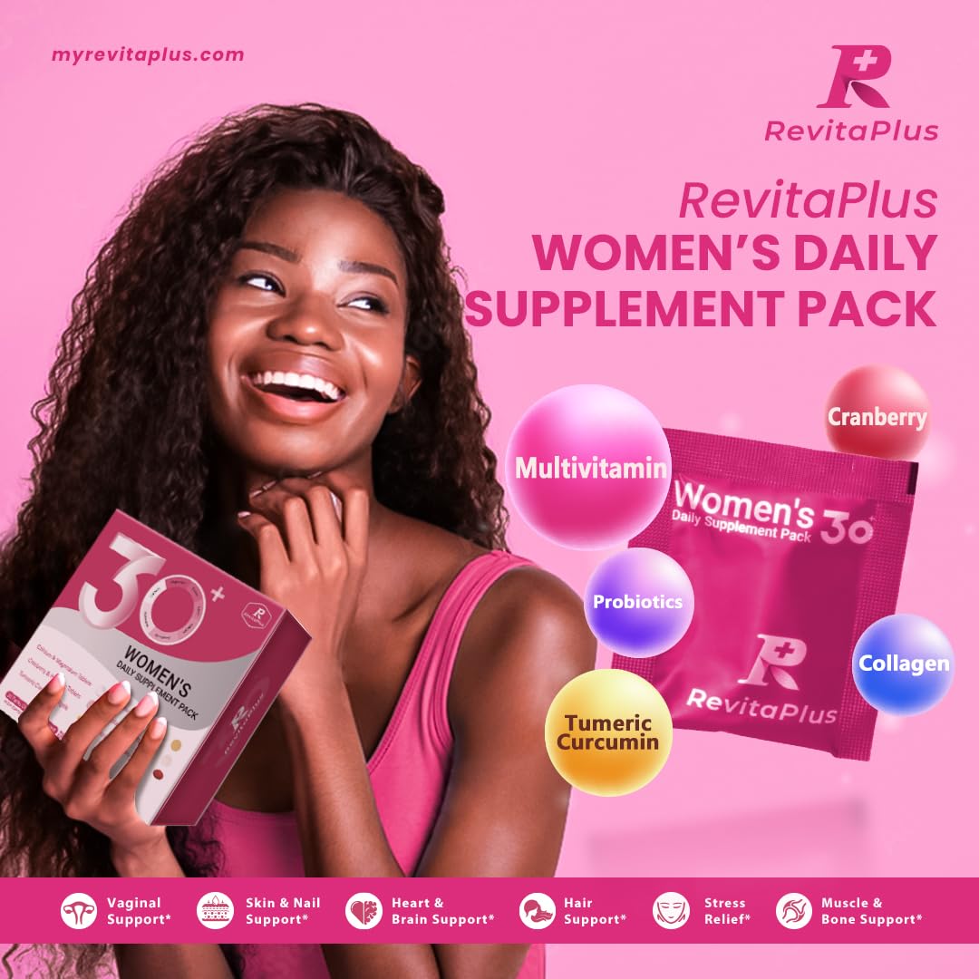 RevitaPlus Multivitamin for Women with Vitamin A,B,C,D3,E,K2,Biotin, Collagen,Krill Oil,Cranberries Supports Energy,Wellness,Beauty and Immune - Vitamin Packs for Women Health 30 Packs