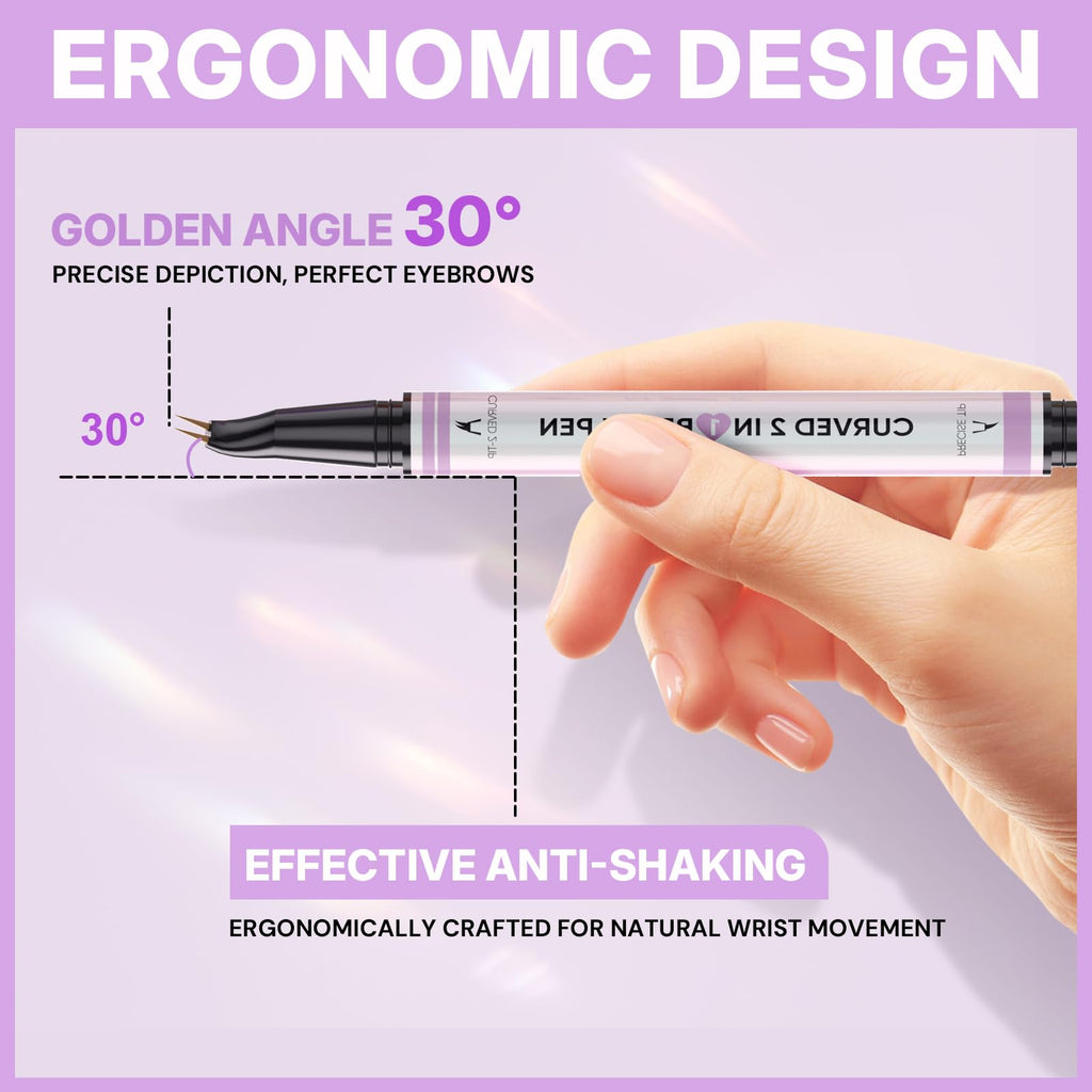 Intoo You 30° Curved Eyebrow Pencil, Magic 2 in 1 Eyebrow Pen Pro, Waterproof Eye Brow Pen with 2 Tips, Vivid Microblading Brow Pencils for Women, Last All Day Makeup (01 Light Brown)