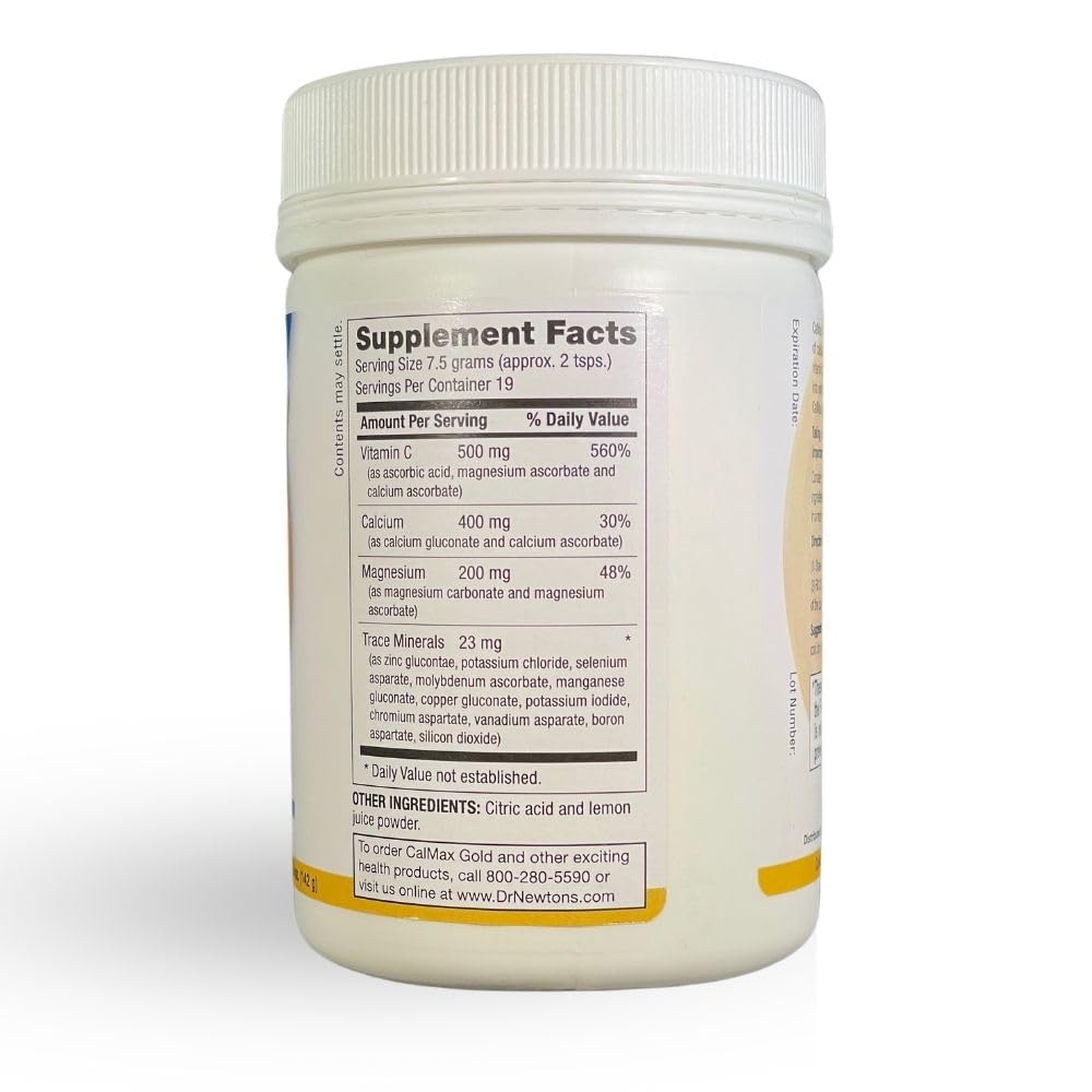Dr. Newton’s Naturals CalMax Gold Powder Drink Mix - 2:1 Ratio of Calcium & Magnesium with Vitamin C + Essential Trace Minerals to Support Post Workout Recovery, Muscles, Sleep, Bones -5 oz can