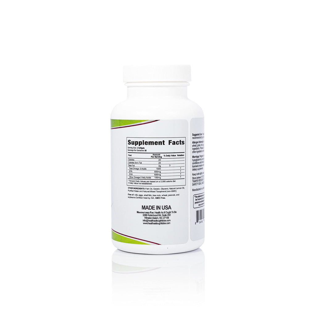 Health As It Ought To Be Omega 3 400/300 mg Supplement | Physician Formulated EPA/DHA in Ethyl Ester Form Wild Caught Icelandic Fish Oil with Lemon | 120 Capsules
