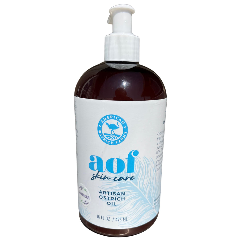 American Ostrich Farms 100% Pure Ostrich Oil - Made in USA - All Natural Omega-Rich Skin Moisturizer, 16 Ounce Bottle, Lavender