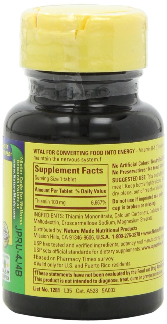 Nature Made Vitamin B1, 100 Count (Pack of 6)