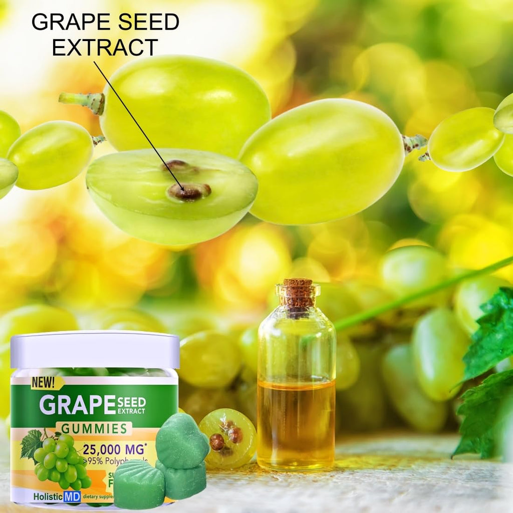 Holistic MD Grape Seed Extract Gummies | Grape Seed Oil 25,000 mg 50x Original | >95% Polyphenols | #1 Grape Seed Gummies in USA | Sugar Free Vegan | Grape Flavor 60 ct