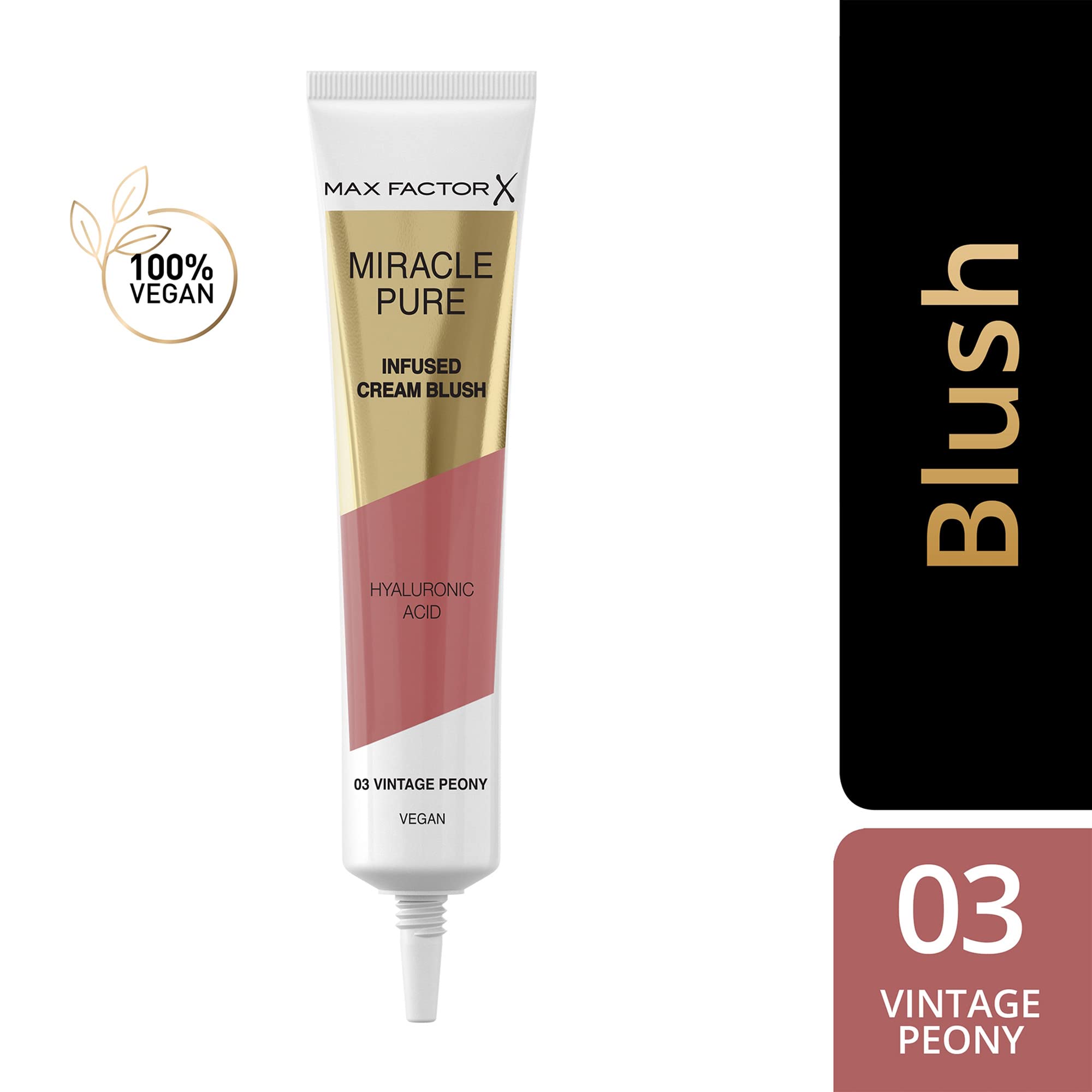 Max Factor Miracle Pure Cream Blush 03 Vintage Peony, Moisturising, Plumps & Hydrates, Buildable Glow, Infused with Hyaluronic Acid & Squalene, Fresh & Healthy Looking Skin, 100% Vegan