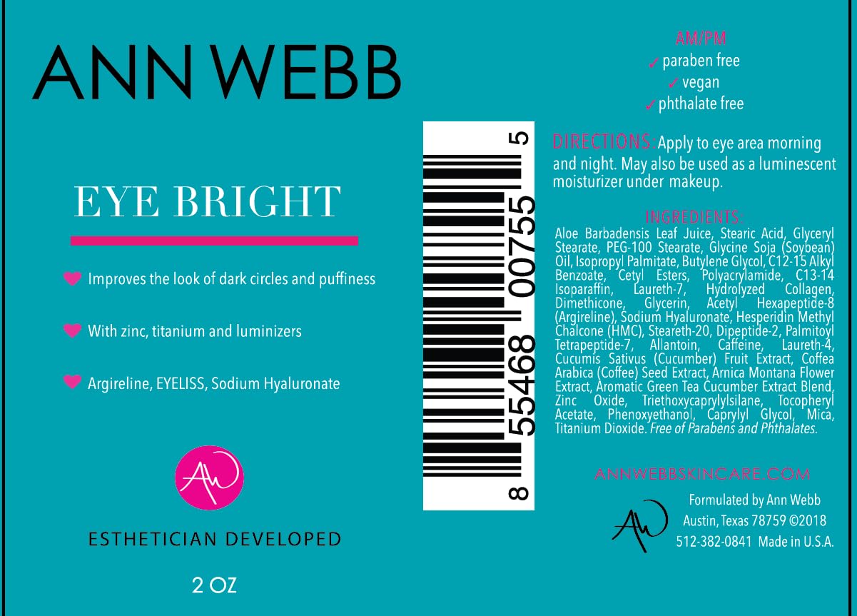 Ann Webb Eye Bright Cream - Anti Aging Eye Cream w/Collagen Peptides & Hyaluronic Acid for Dark Circles, Firms Fine Lines 2oz