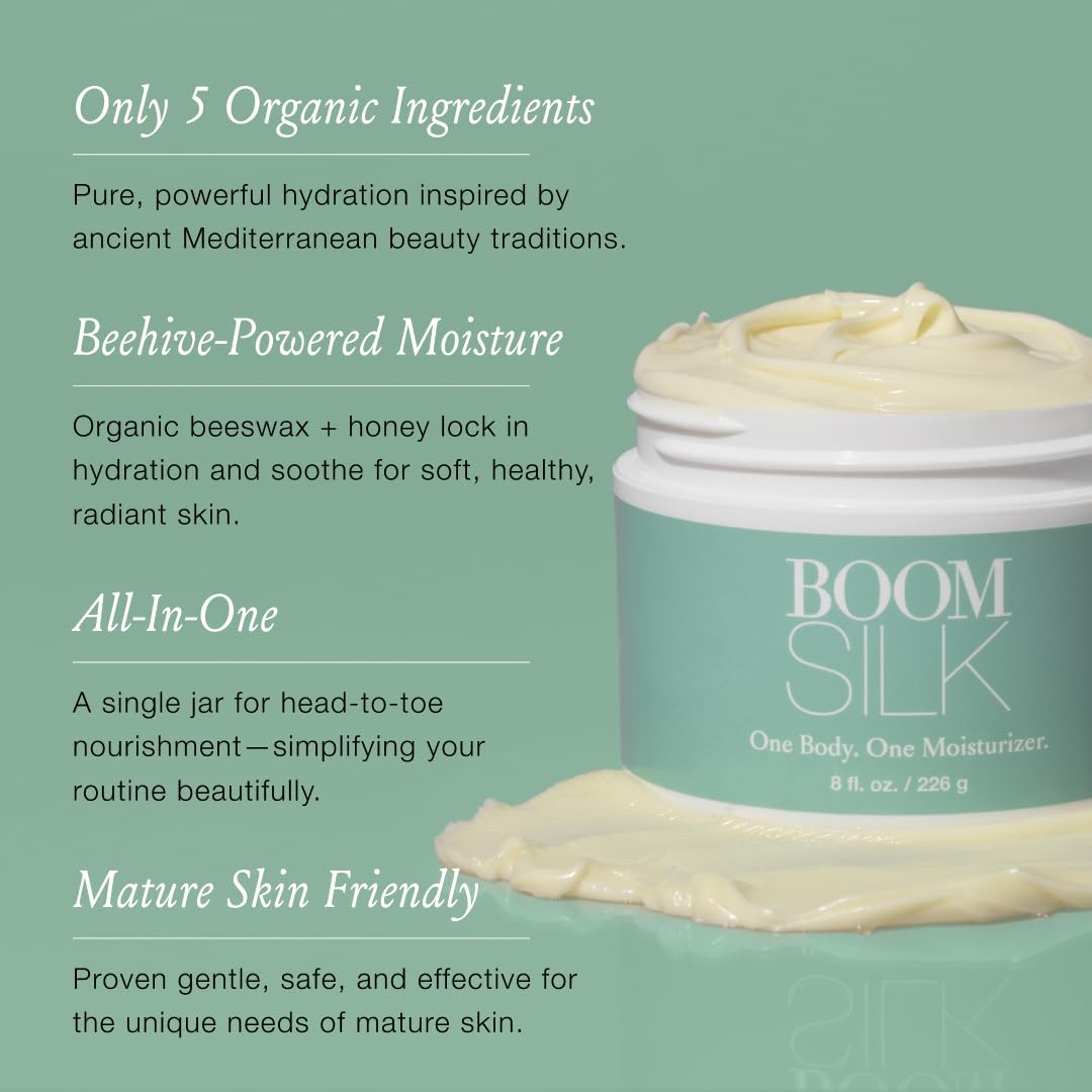 Boomsilk ® Face Moisturizer Cream, Rejuvenating Face Lotion & Facial Moisturizer for Mature Skin with Olive Oil, Beeswax & Honey, Hydrating Body Lotion for Women, 2 oz Boom Beauty by Cindy Joseph