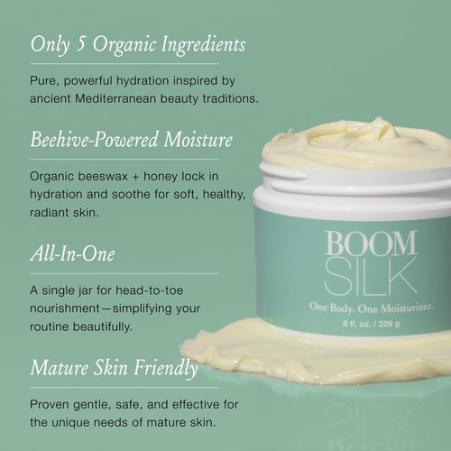 Boomsilk ® Face Moisturizer Cream, Rejuvenating Face Lotion & Facial Moisturizer for Mature Skin with Olive Oil, Beeswax & Honey, Hydrating Body Lotion for Women, 2 oz Boom Beauty by Cindy Joseph