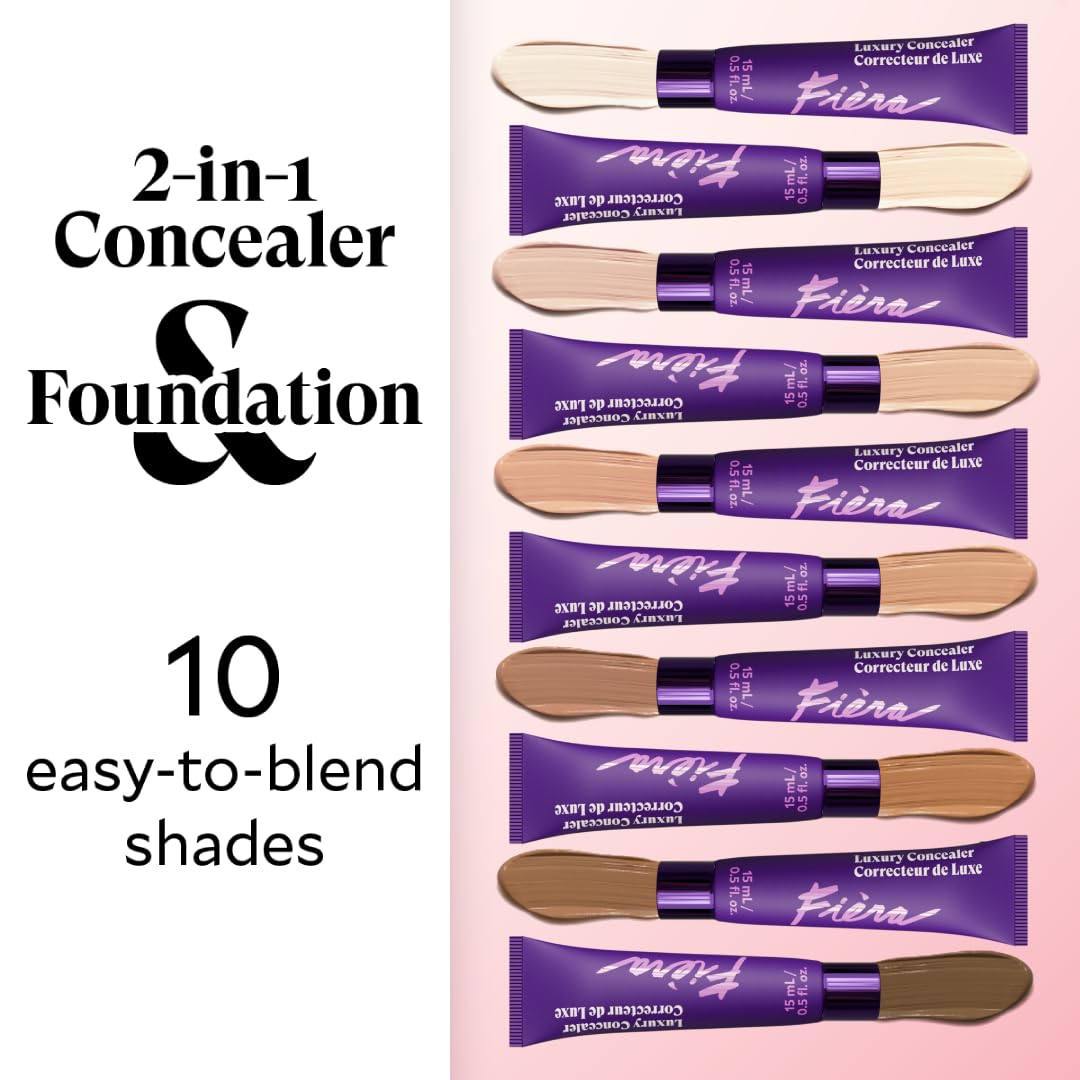 Fièra Luxury Concealer & Foundation with Anti-Aging Ingredients - Full Coverage for Dark Circles, Wrinkles, Fine Lines, and Spots, All-Day Wear For Mature Skin - Medium, 0.5 FL. OZ. / 15 ML