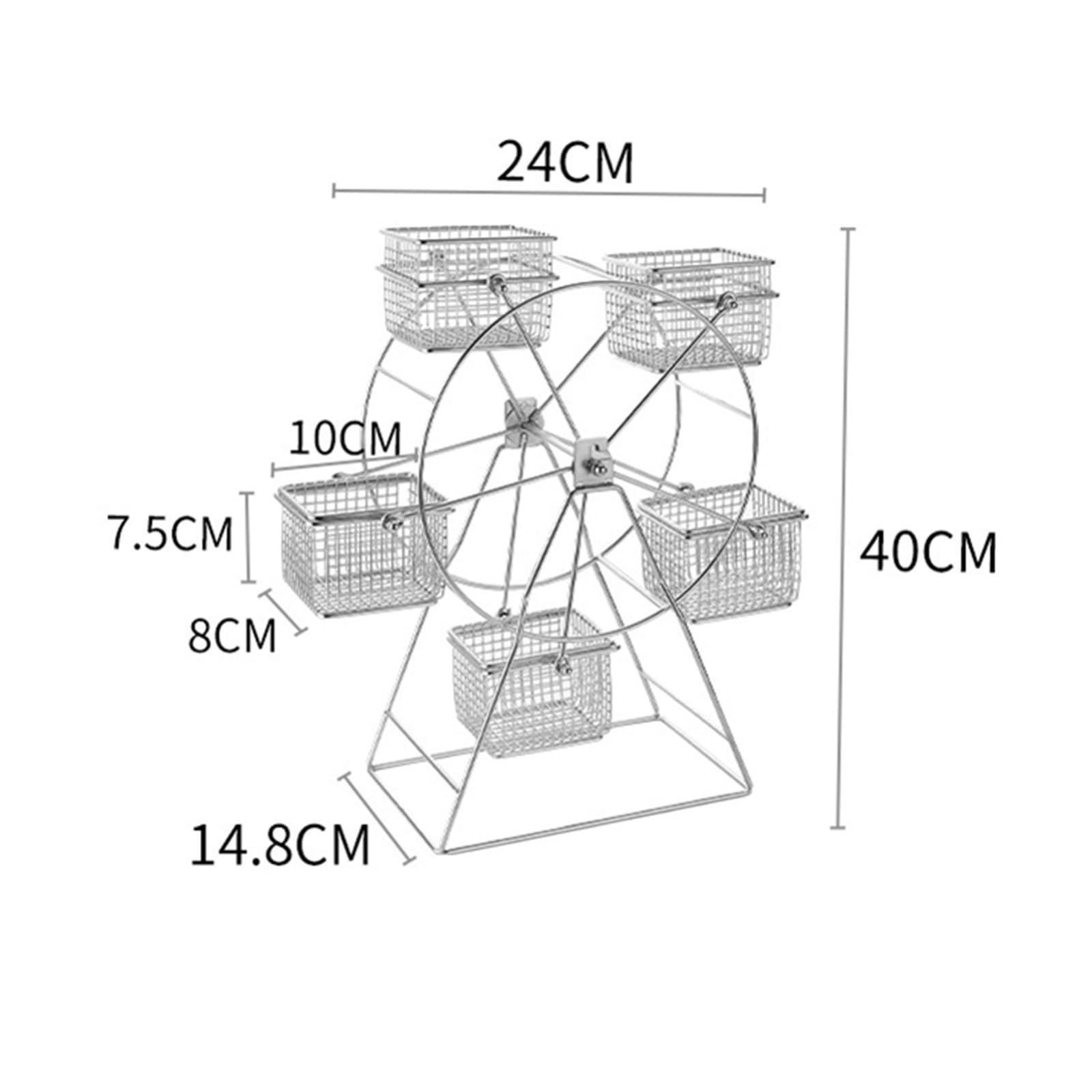 ASkinds Ferris Wheel Rotating Snack Serving Tray for French Fries, Fried Chicken, Dessert Carrier, Fried Food Display Stand for Carnival and Circus Theme Party Wedding Party Furnishing(Silvery)
