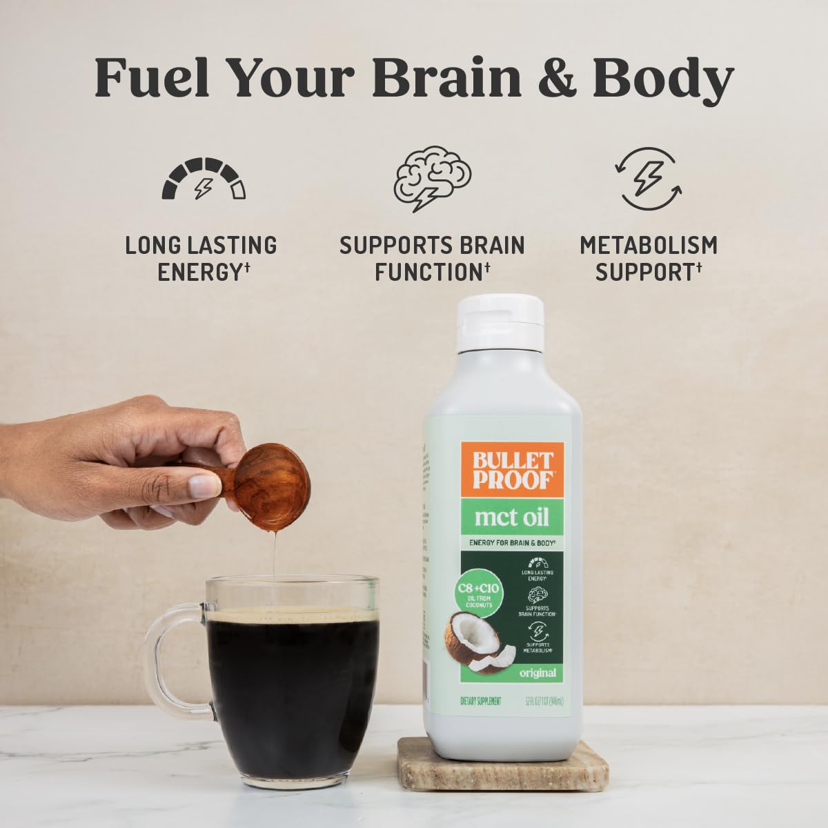 Bulletproof C8 & C10 MCT Oil, 100% Pure Coconut Oil, Triple-Distilled for Sustained Keto Energy, Unflavored, No Additives or Fillers, Non-GMO, 32 oz