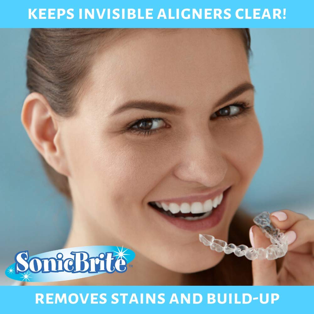 SonicBrite Professional Strength Dental Appliance Cleaning Powder 21 oz | Retainer, Aligner, Mouth Guard & Denture Cleaner eliminates stains and odor causing buildups (1 - Count)