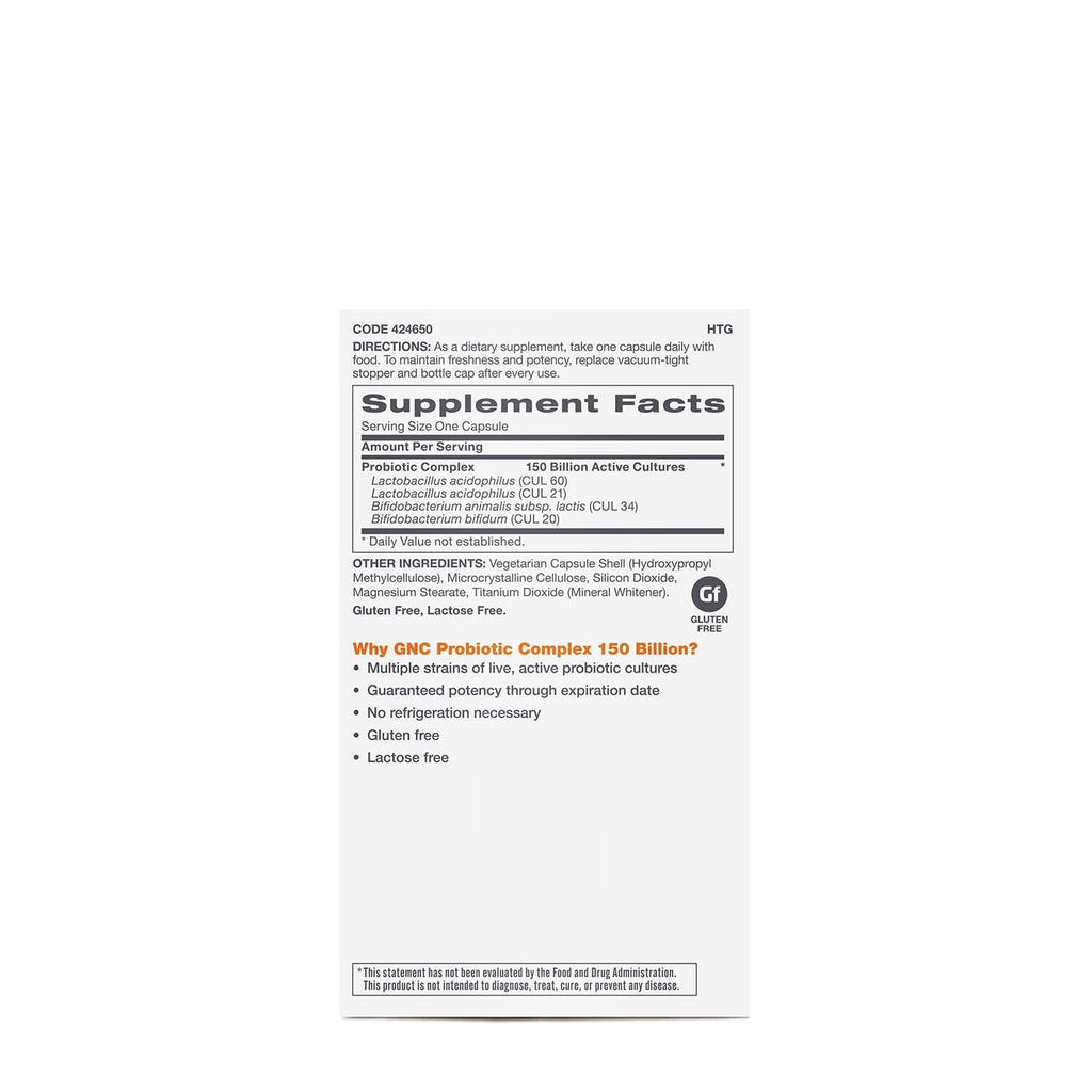 GNC Probiotic Complex Extra Strength with 150 Billion CFUs, 20 Capsules, Daily Probiotic Support