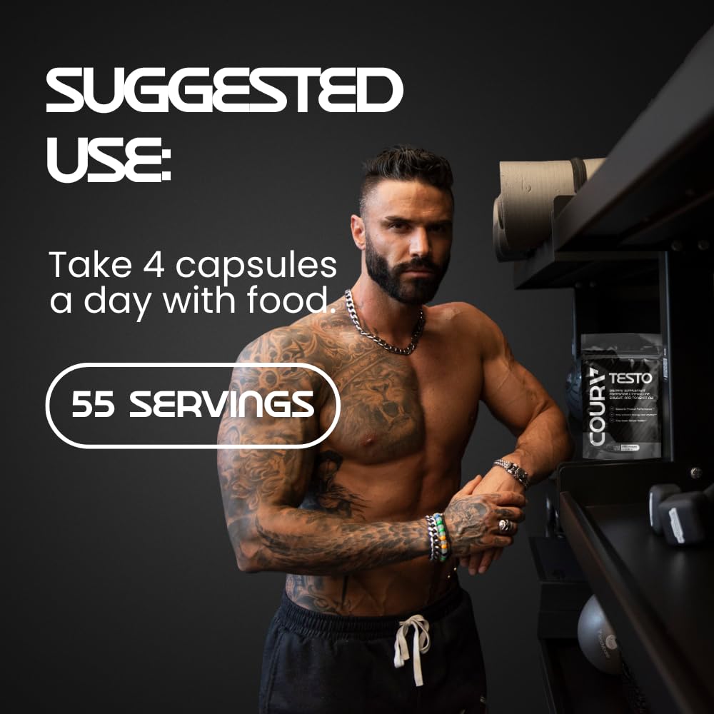 COURA Mens Testo Booster and Multivitamin for Men, 220 Capsules (55 Servings), with Shilajit, Zinc, Magnesium, L-Arginine, and Citrulline, Performance Support