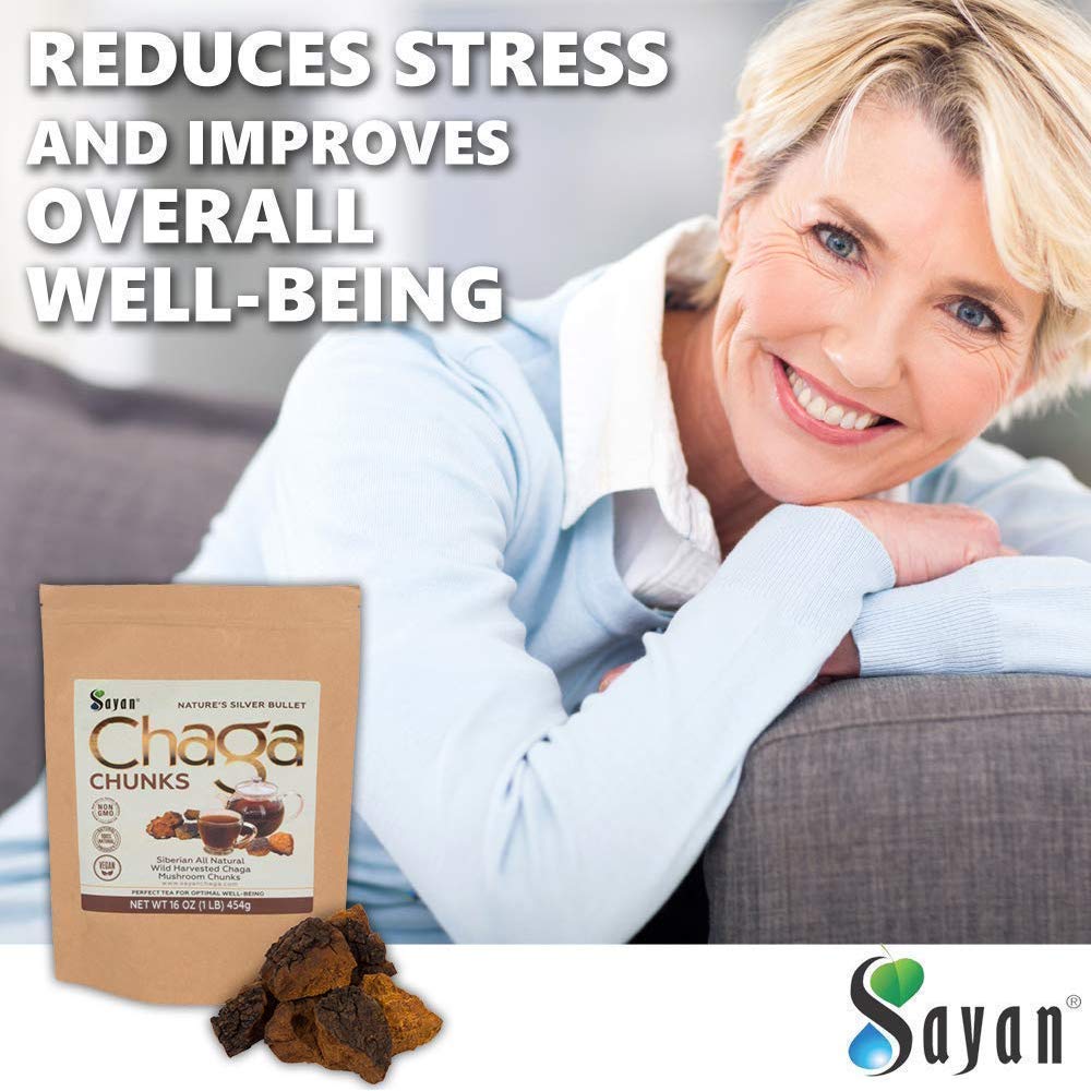 Sayan Siberian Pure Raw Chaga Mushroom Chunks with Black Top Crust 16 Oz / 1 lb – Premium Wild-Harvested Antioxidant Tea for Immune Support, Focus and Digestive Health - Non-GMO
