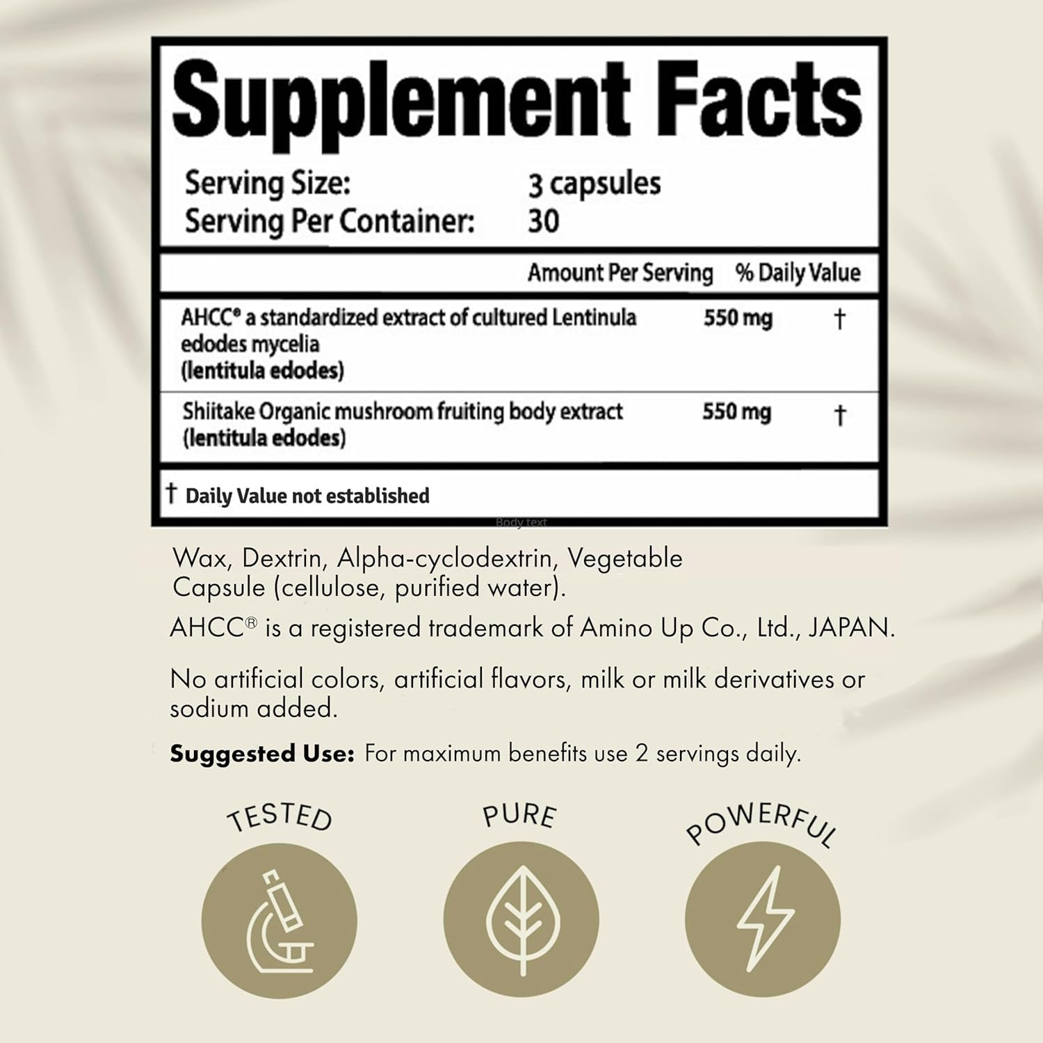 HPD Rx Premium AHCC & Shiitake Mushroom 1100 mg per Serving Supplement, Natural Immunity Booster, Maintains Natural Killer Cell Activity | AHCC is Proven in 30+ Studies | 30-Day Supply, 1-Pack