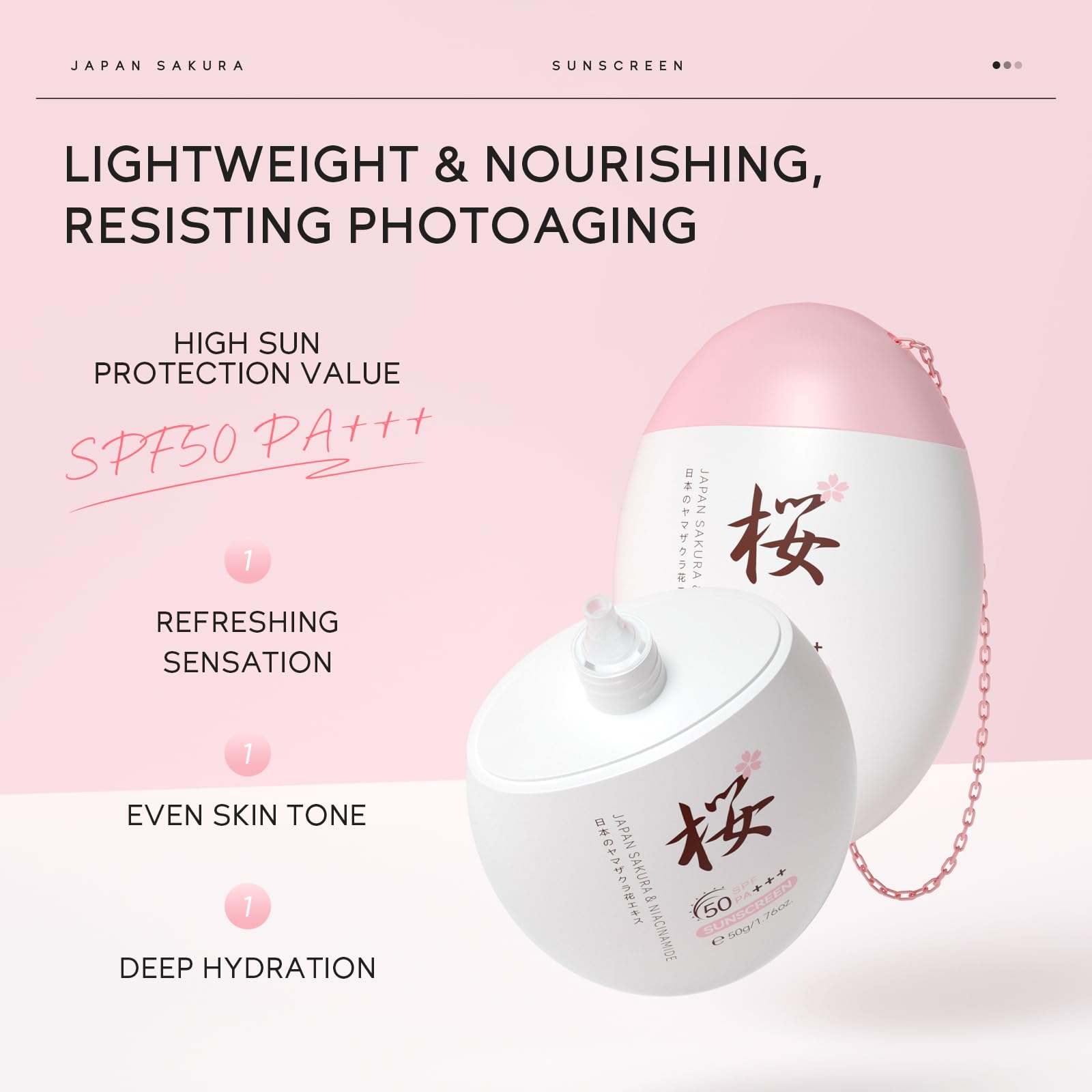 LAIKOU Sakura Moisturizing Sunscreen SPF 50+ PA+++, 50g (Pack of 2)