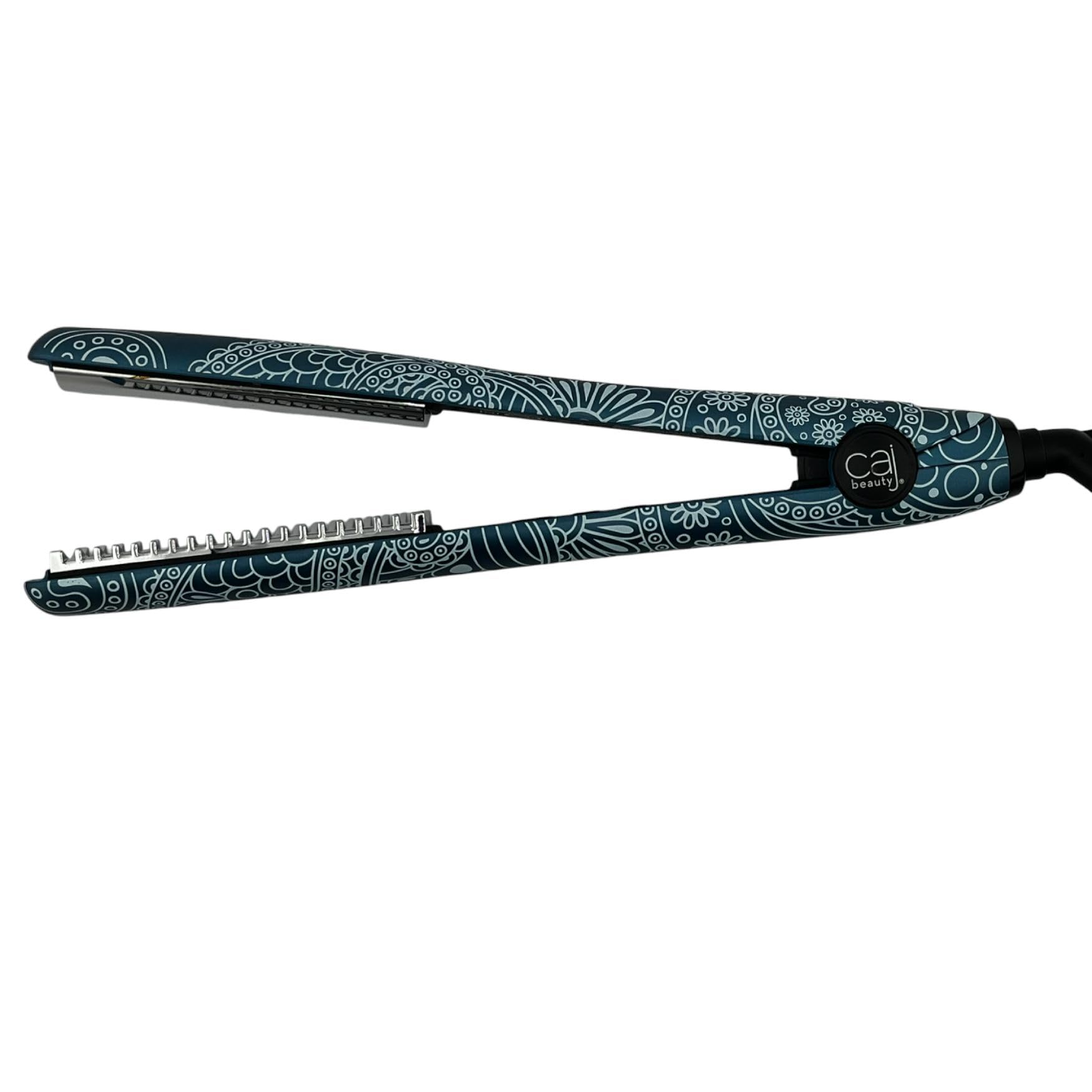 CAJ Beauty Flip & Bend Style Iron in Sapphire Paisley, Thermatru Technology, 1" Titanium Floating Teeth Comb, Automatic Shut-Off, Color-Coded LED Lights for Easy Temperature Indication