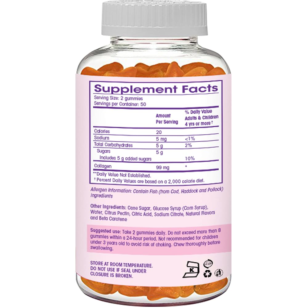 Collagen Gummies- Natural Marine Collagen for Women, and Men- Collagen Supplements for Skin Hair, Nails- Hydrolyzed Type 2 & 1 3- Replace Pills and Powders - No Gelatin, Kosher, Halal- 100 Ct.
