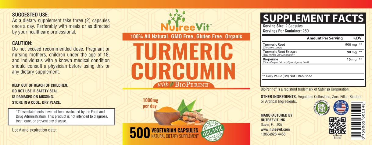 NutreeVit Turmeric Curcumin (180 Capsules)