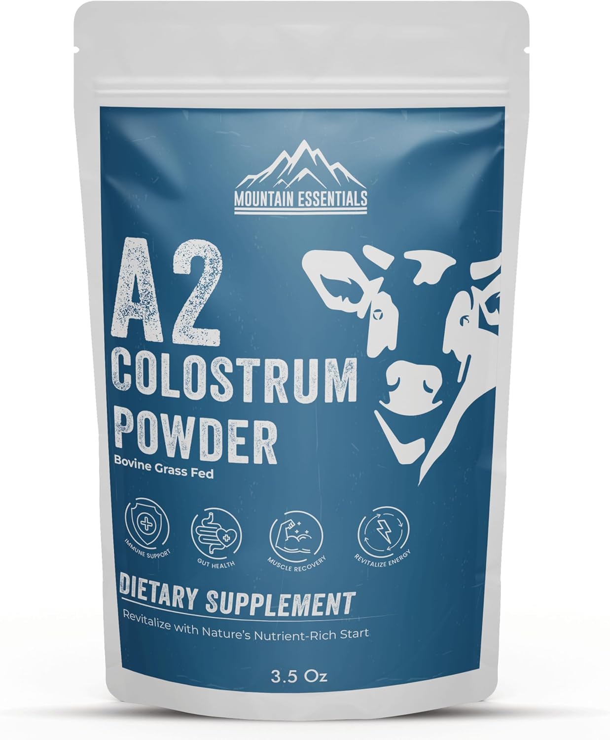 MOUNTAIN ESSENTIALS A2 Colostrum Powder 3.5 Oz Bovine Grass Fed Above 40% IGG Gluten Free, Non GMO 1 Year Shelf Life 50 Servings Pack of 2