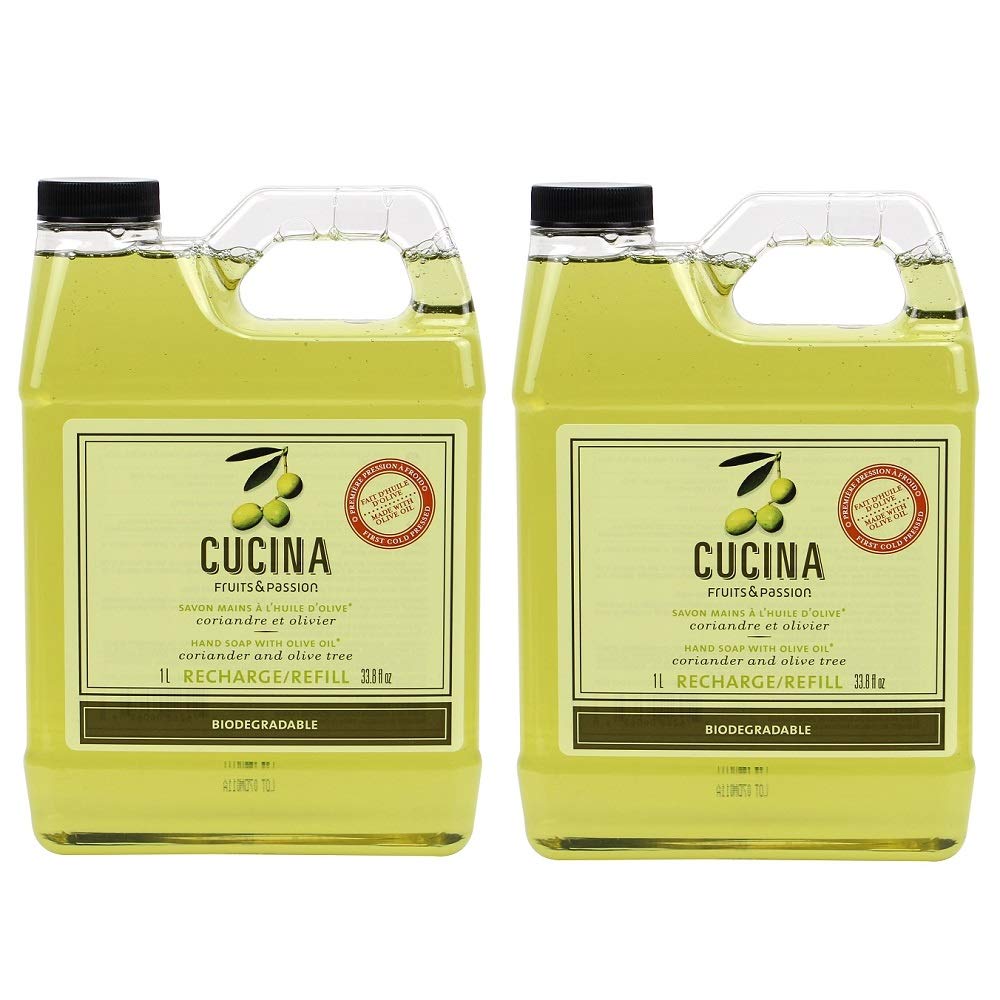 Cucina Hand Wash Refill, 33.8 Fluid Ounces (2, Coriander and Olive Tree), Made in Canada