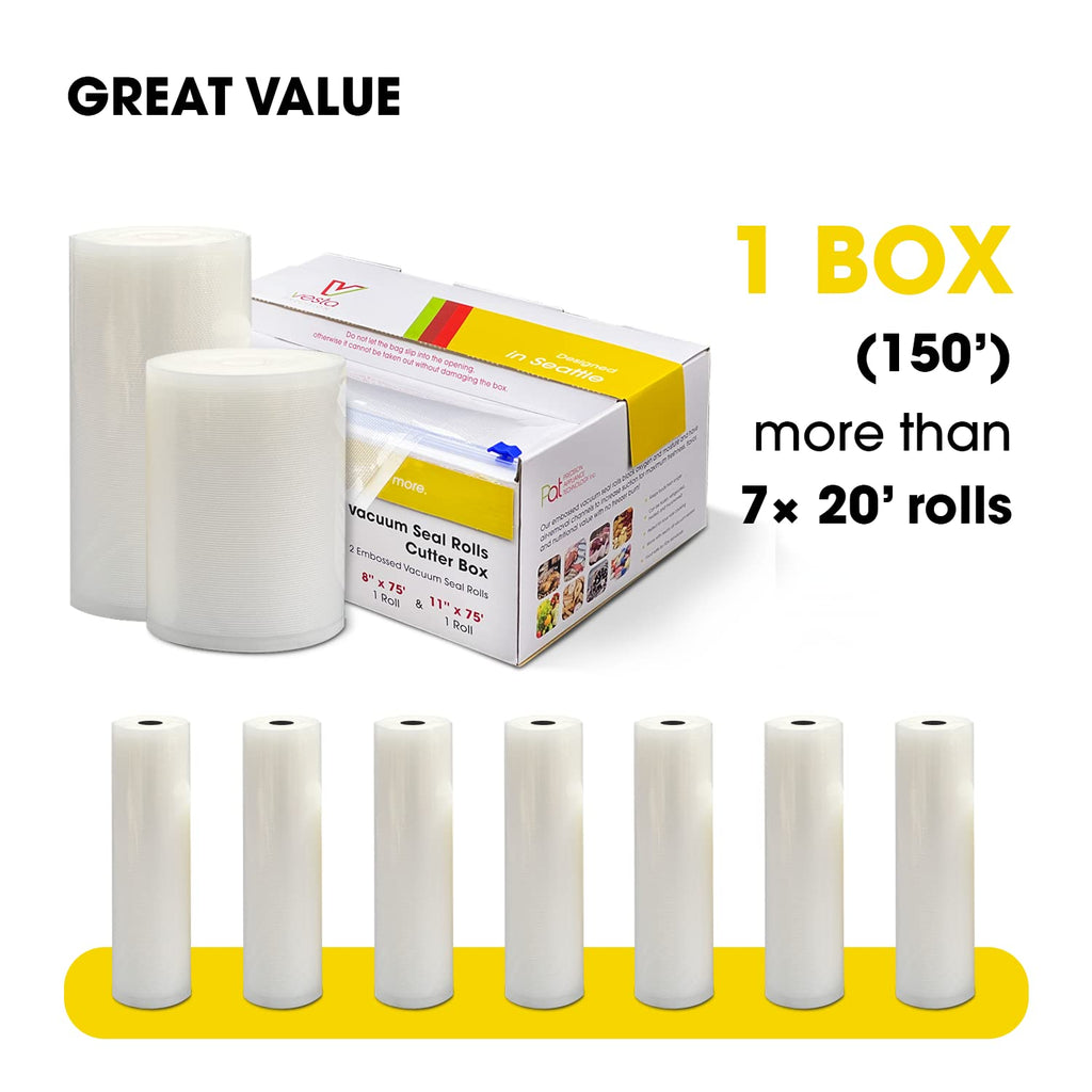 11" x 150' Vacuum Sealer Bags Rolls for Food Saver, with Cutter Dispenser, Commercial Grade Vacuum Sealer Rolls for Custom Sizing, BPA-Free, Ideal for Sous Vide Cooking, Meal Prep and Storage