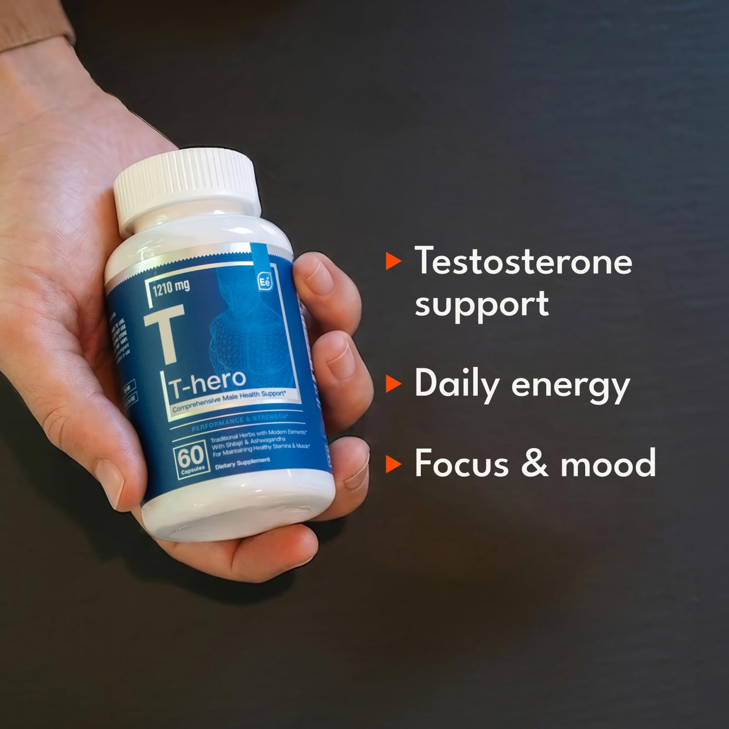 Essential Elements T-Hero - Daily Testosterone Support for Men - Promotes Vitality & Drive - with Ashwagandha, Shilajit, Boron, DIM - 60 Count - 30 Servings (2-Pack)