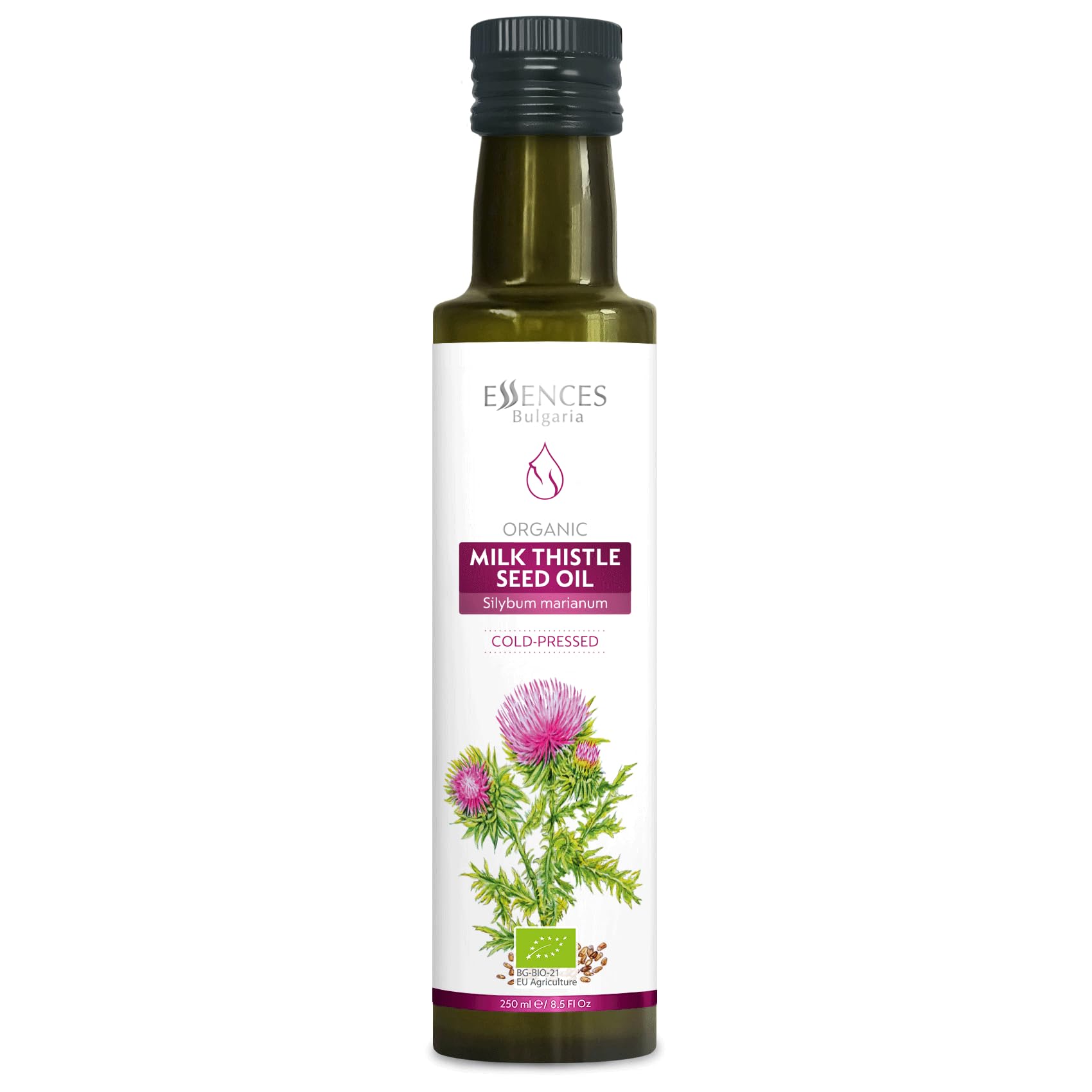 Essences Bulgaria Organic Milk Thistle Oil 8.5 Fl Oz | 250ml | 100% Natural Cold-Pressed Oil | Extra Premium Quality | No Additives or Preservatives | Non-GMO | Vegan
