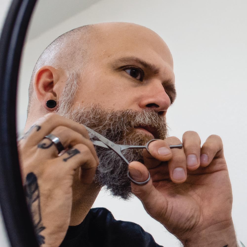 ZEUS Stainless Steel Beard Trimming Scissors for Men with Leather Case