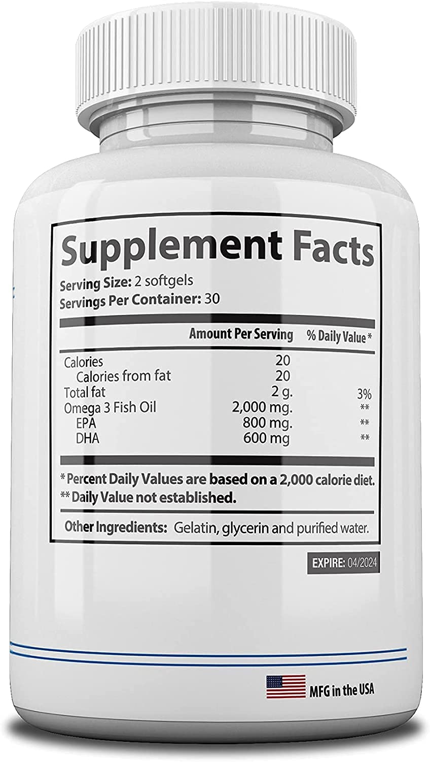 NutraPrice Fish Oil 2000 mg Omega-3 Fatty Acids EPA and DPA, Daily Supplement for Men and Women, Advanced Formula to Support Heart, Eye, Bone, Joint Health, Made in USA, 60 Soft Gel Capsules (5pk)
