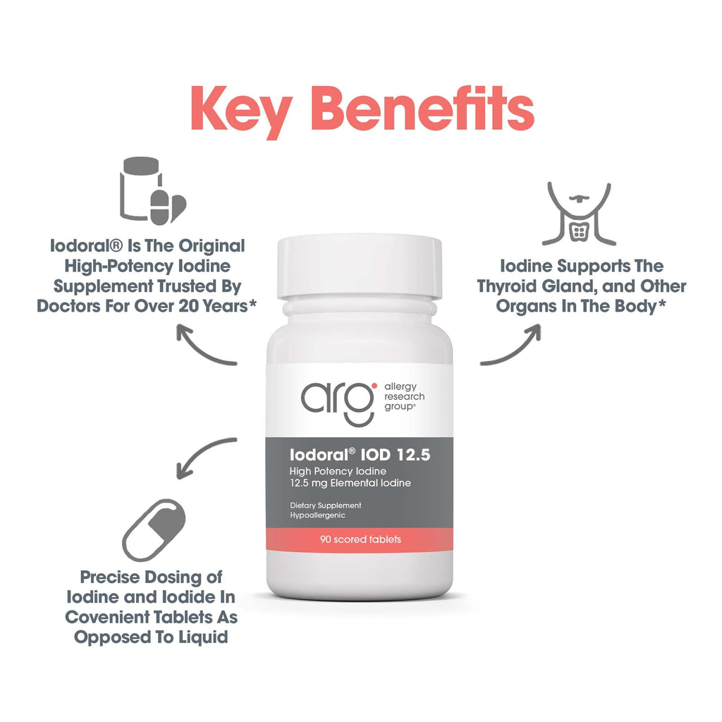 ARG Optimox Iodoral 12.5 mg - Iodine & Potassium Iodide Supplement for Thyroid & Metabolic Balance Support - Free of Soy & Gluten - 90 Servings - 90 Tablets