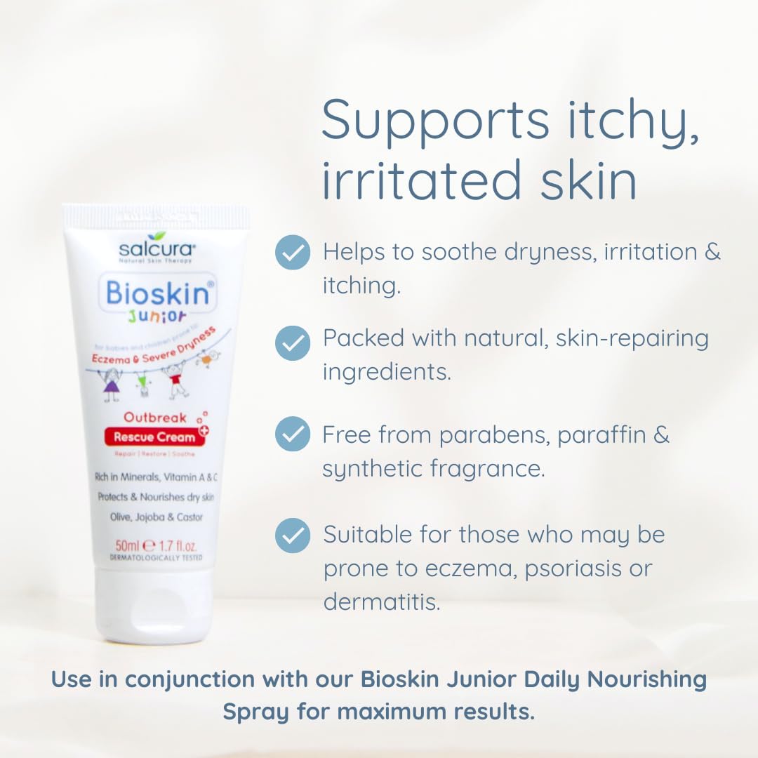 Salcura Natural Skin Therapy, Bioskin Junior Outbreak Rescue Cream, Packed With Natural Ingredients, Soothes Irritation, Nourish & Sooth Dryness & Flakiness, Supports The Skin Back To Health 50ml