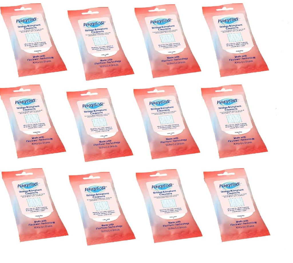 Dental Floss for Bridges and Implants, 12 Packs - Implant Floss Threaders for Bridges with Extra-Thick Proxy Brush for Optimal Dental Care - Bridge and Implant Cleaners by ProxySoft