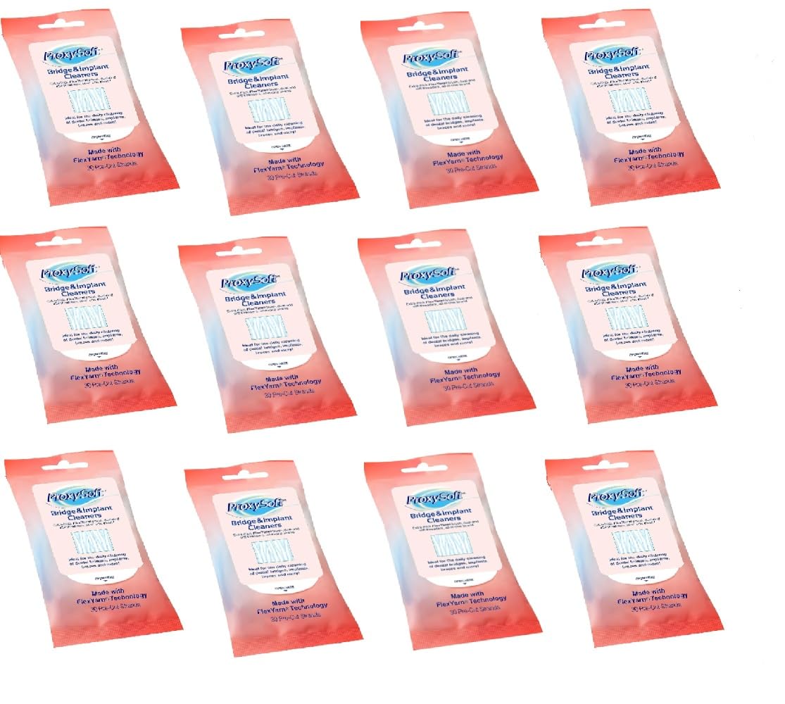 Dental Floss for Bridges and Implants, 12 Packs - Implant Floss Threaders for Bridges with Extra-Thick Proxy Brush for Optimal Dental Care - Bridge and Implant Cleaners by ProxySoft