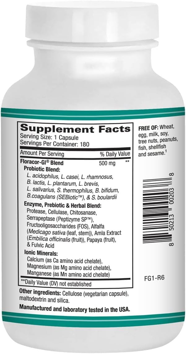 Floracor-GI Candida Cleanse, Probiotic and Enzyme Support Formula 180 Capsules