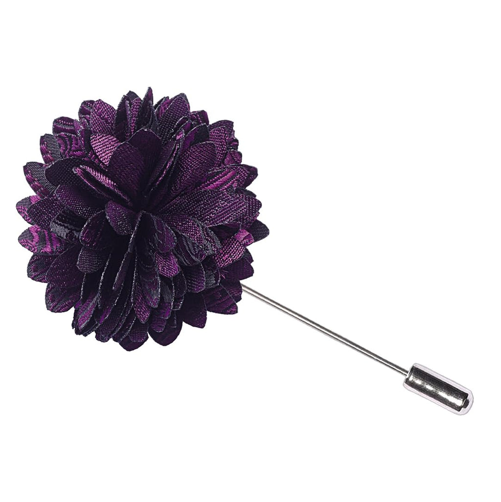 Gusleson Mens Dark Purple Tie for Wedding Solid Silk Paisley Necktie Pocket Square Cufflinks and Lapel Pin Brooch Set (UK6103-23)
