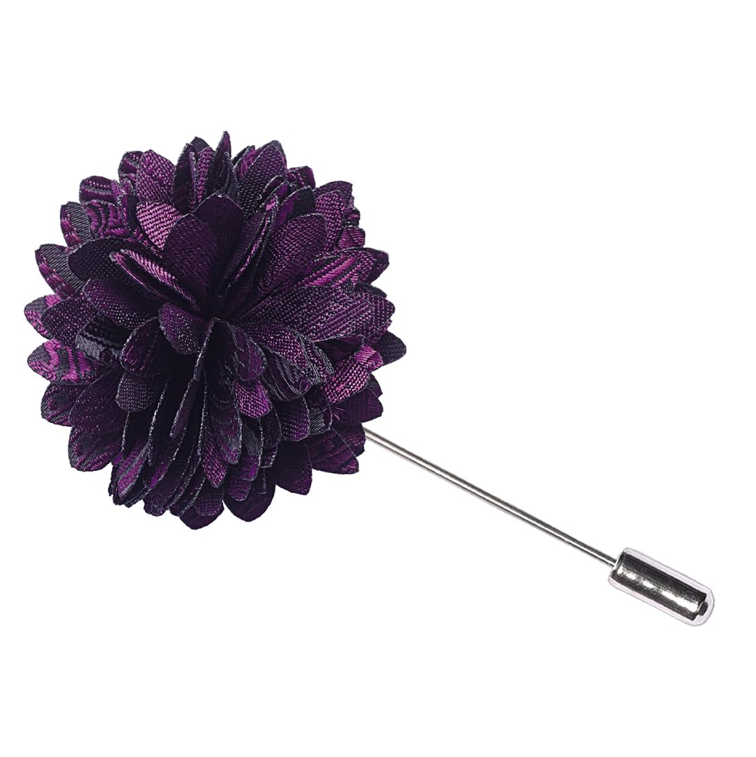 Gusleson Mens Dark Purple Tie for Wedding Solid Silk Paisley Necktie Pocket Square Cufflinks and Lapel Pin Brooch Set (UK6103-23)