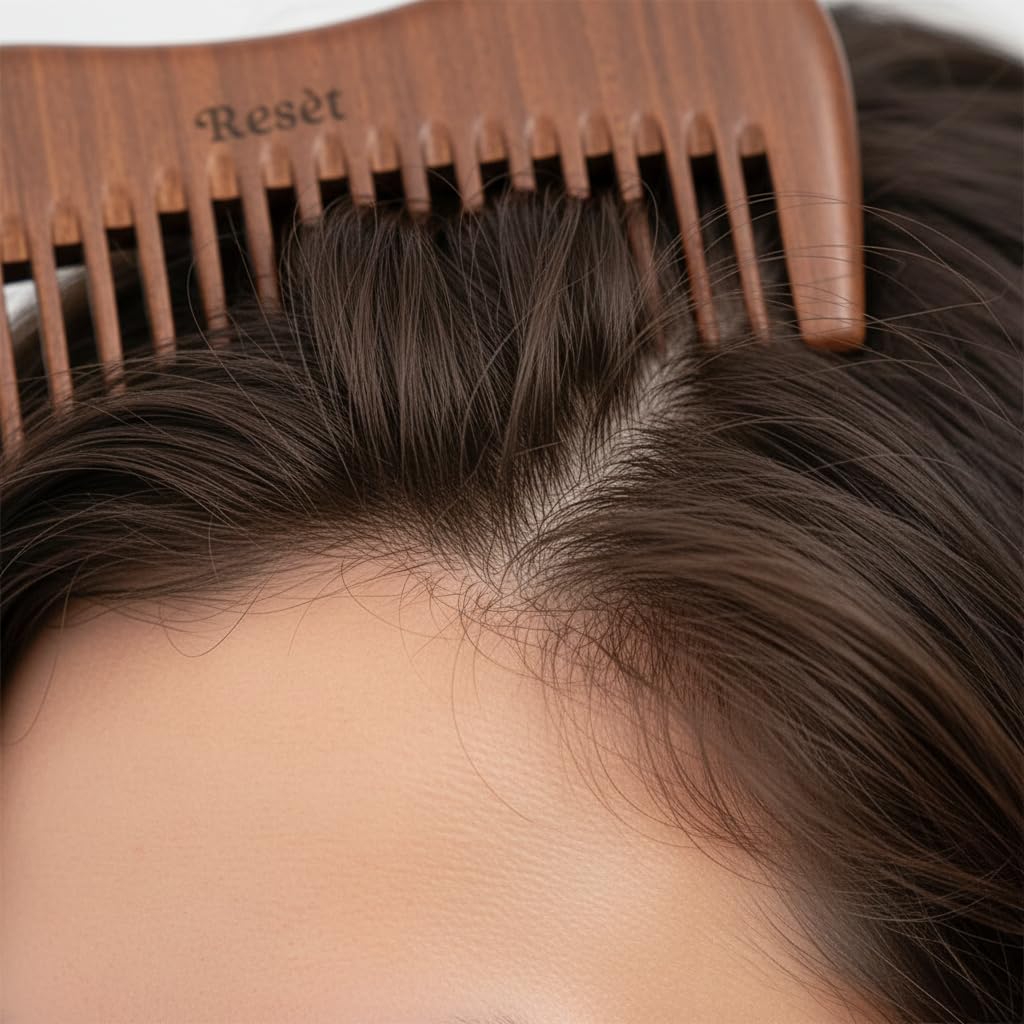 Resèt 100% Natural Handmade Sandalwood Comb | Soft Wide Tooth Wooden Comb | Eco-Friendly Anti-Static Wooden Massage Comb | Wooden Hair Detangler for Men and Women