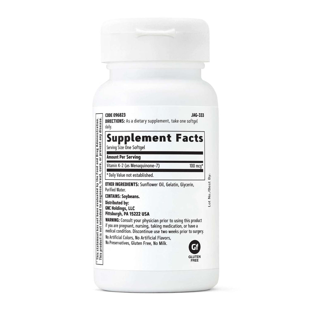 GNC Vitamin K-2 100mcg, Supports Bone-Building Process, 60 Softgels