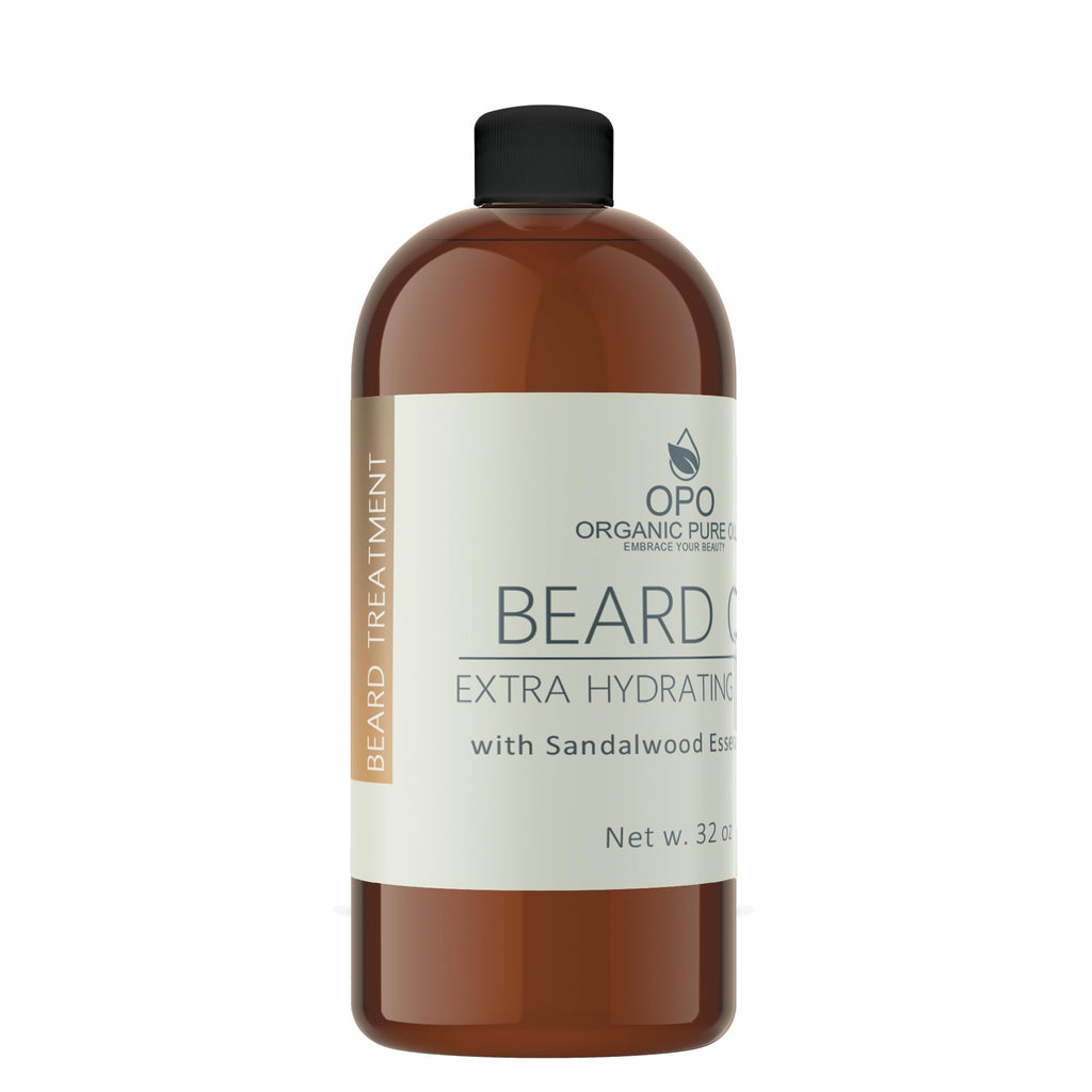Sandalwood Beard Oil - Natural, Non-GMO, Facial Hair Hydrating & Conditioning Oil Blend - 32 oz - Bulk Sized, Promoting Growth and Silky Smooth Hair - Jojoba, Argan & More!