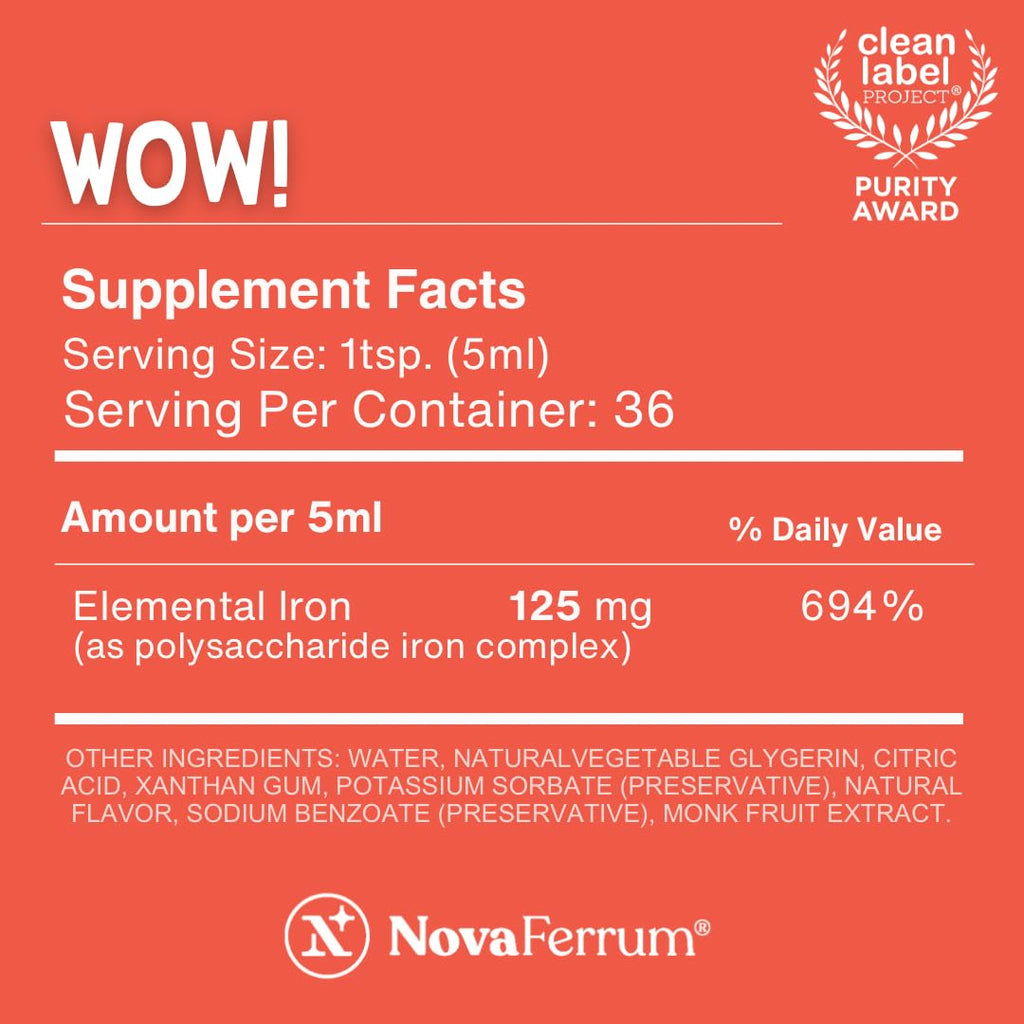 NovaFerrum Wow 125 High Potency Liquid Iron Supplement, Adults, 125mg