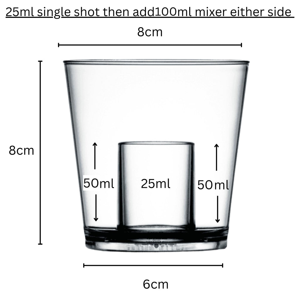 AIOS Unbreakable Polycarbonate Bomb Shot. Capacity 25ml Shot with 100ml Chaser (UKCA Marked). Aka: Bomb Cups, Jager Bomb Cups, Reusable Bomb Shot. (12)