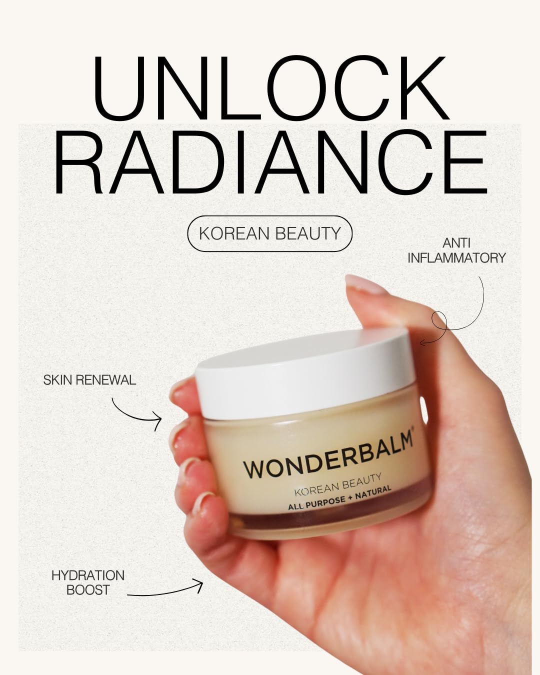 WONDERBALM Multi Use Balm All Purpose Skin Moisturising Cream for Face Body Hair Lips & Cuticles Hydrating Fast Absorbing Vegan Natural Skincare Korean Beauty Multi Award Winning British Brand (20ml)