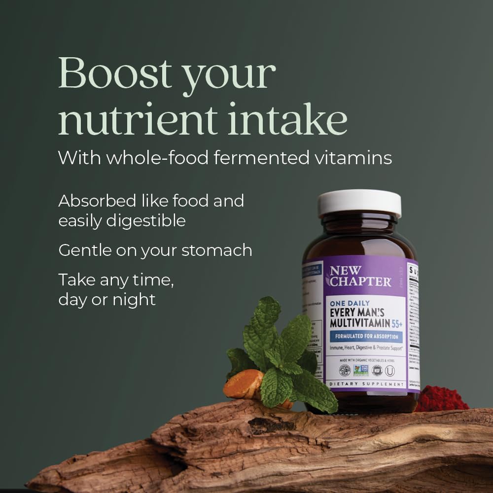 New Chapter One Daily Every Man's Multivitamin 55+ - Offers Eyesight, Immune System & Cellular Energy Support* - Contains Astaxanthin, Saw Palmetto & More - Gluten Free & Vegetarian - 96 Tablets