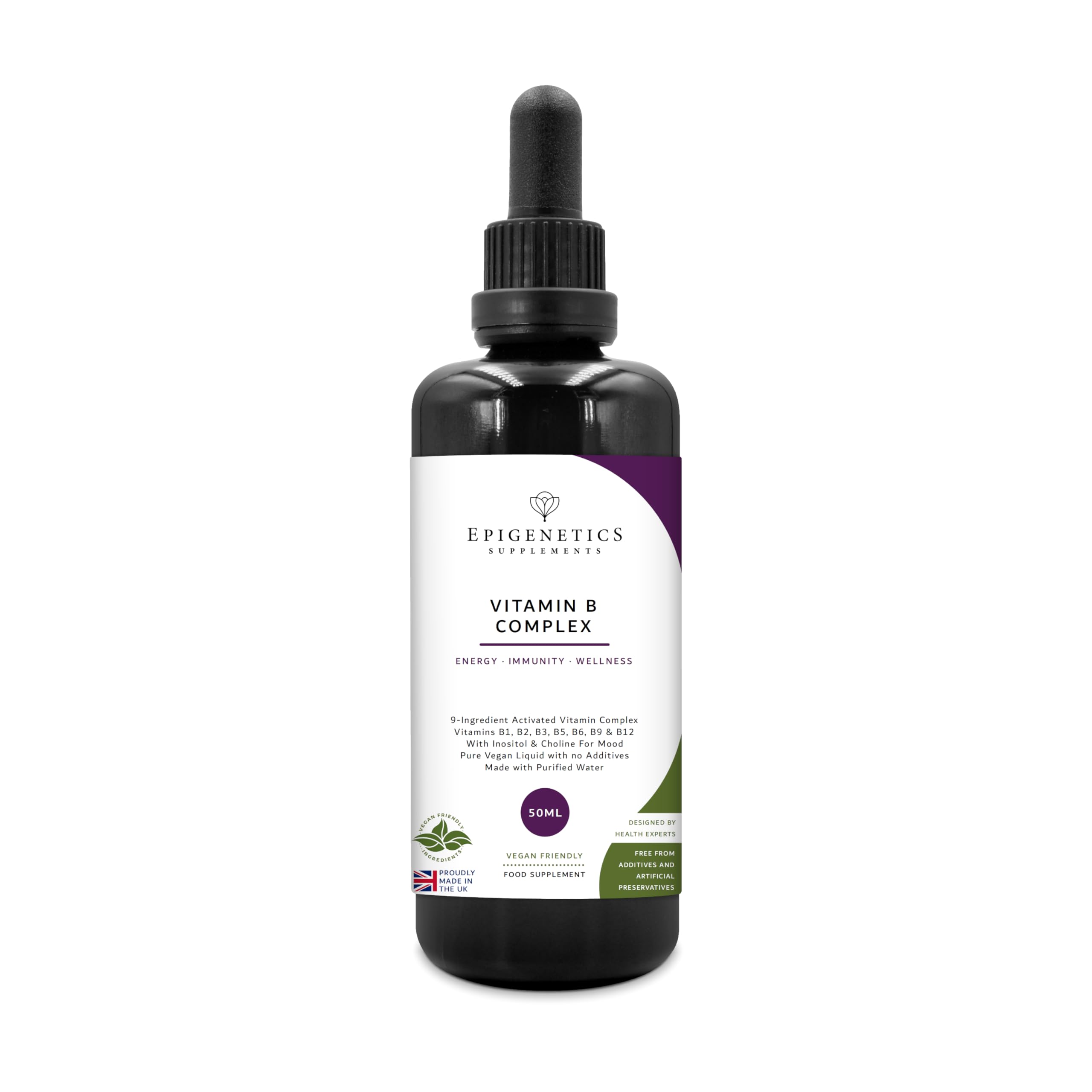 Vitamin B Complex Liquid Drops 50ml | 2 Months Supply, 66 Servings. High Strength Vitamin B12 Methylcobalamin & Adenosylcobalamin, B1, B2, B3, B5, B6 with Choline, Folic Acid | UK Made & Vegan
