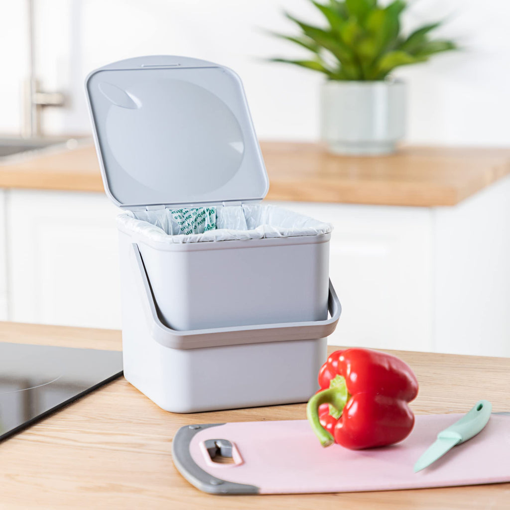 Minky Homecare Kitchen Compost Bin – Countertop Food Waste Caddy with Easy Wipe Clean Interior – Made in The UK - 3.5L (0.9 gal.) (Light Grey)