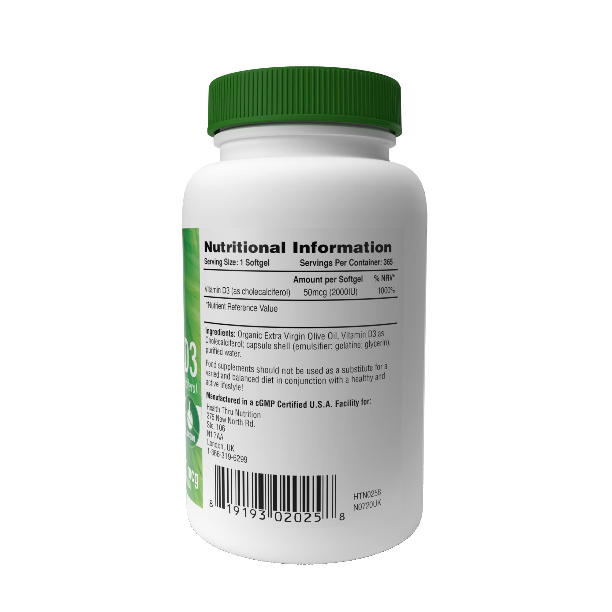 Vitamin D3 2000IU 50mcg Cholecalciferol | Mini Softgels for Maximum Benefit | 3rd Party Tested | Non-GMO USP Grade in Organic EVOO | Immune Health Support | By Health Thru Nutrition (Pack of 365)
